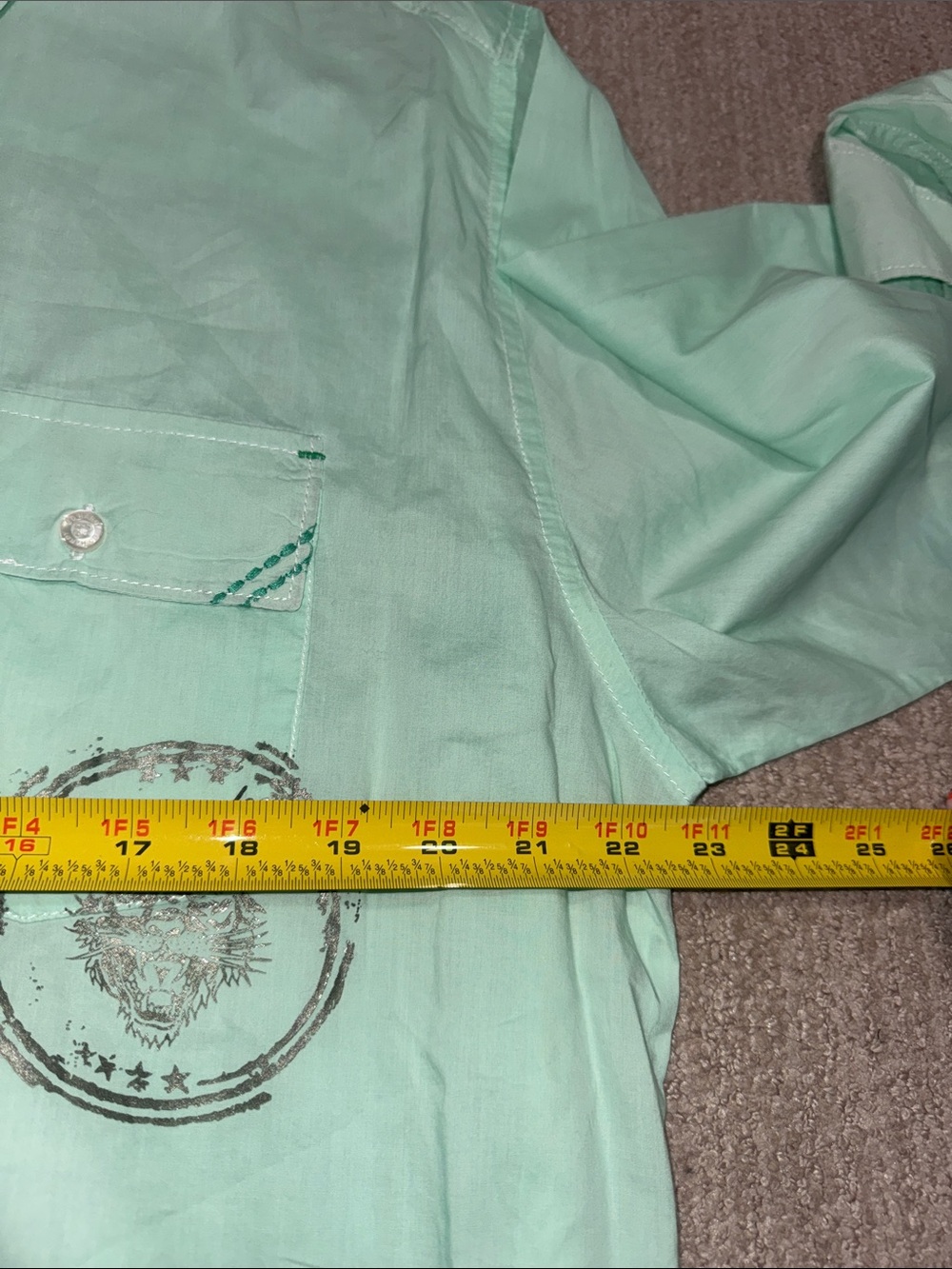 Vintage Ed Hardy Mens XL Mint Green Graphic Long Sleeve Button Up Shirt Y2K - Picture 6 of 12